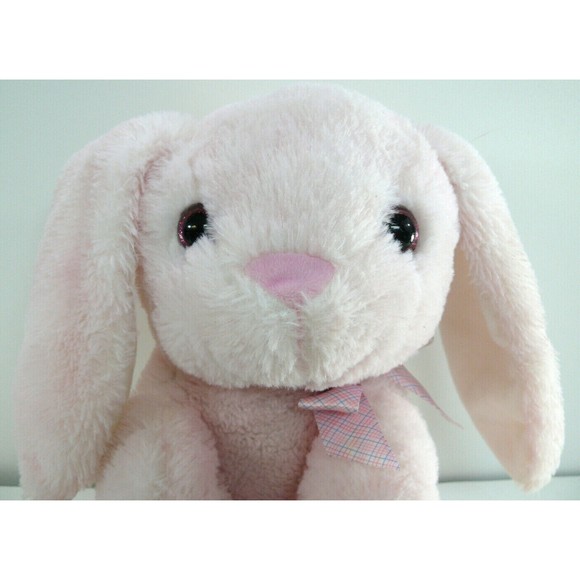 KellyToy Pink Bunny Rabbit Plush 12" plaid bow floppy ears - Picture 3 of 8